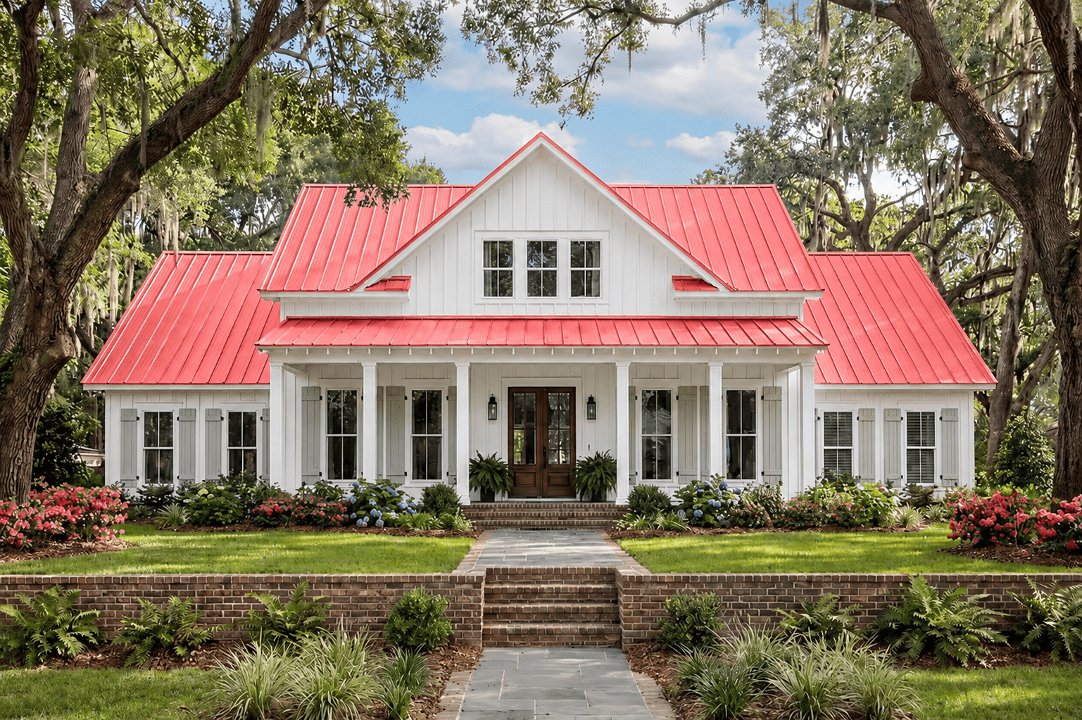 White American home with a red roof